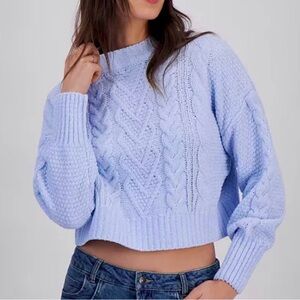Light Blue Cable Knit Cropped Sweater - Pastel Periwinkle Blue Knit